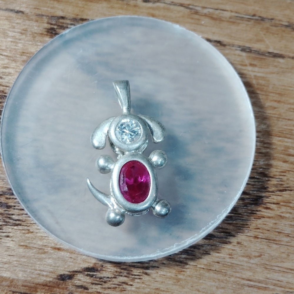 Puppy Dog Charm with Oval 925 Sterling Silver Birthstone Baby July CZ